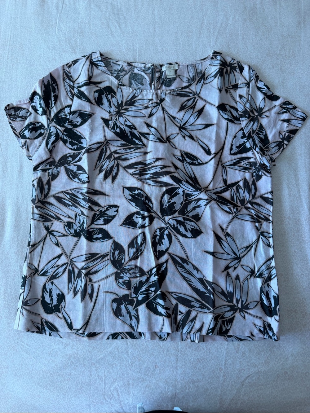 J. Crew Short Sleeve Floral Leaf Top - Light Pink and Black